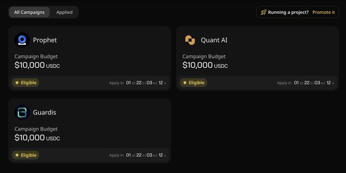 The image shows a screenshot of a website called Wallchain Select, which displays four different campaigns for sale. The campaigns are named "Guardis", "Campaign Budget", "Campaign Budget", and "Campaign Budget". Each campaign has its own unique features and requirements. The post about these campaigns is titled "Wallchain Select" and it provides information on the available campaigns and their respective costs.
