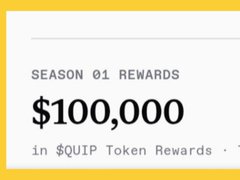 A graphic with a yellow border displaying 'SEASON 01 REWARDS' above a bold '$100,000' and the text 'in $QUIP Token Rewards'.