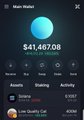 A mobile wallet screen showing a balance of $41,467.08 with various asset tabs visible.