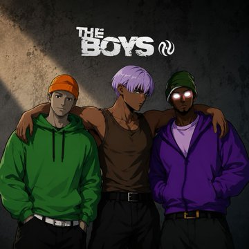 A stylized illustration shows three cartoon characters in hoodies (green, brown, purple) standing with arms around each other, with "THE BOYS" and the Injective (INJ) logo displayed above them, symbolizing the camaraderie formed during the $INJ Challenge despite the competitive nature of the event.