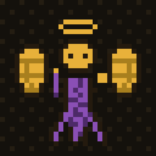 A pixel-art angel character with a golden halo, wings, and a purple robe floats against a dark starry background, illustrating the "Inference Angels" NFT collection by @holytrinity mentioned in the post about sweeping mints and solving puzzles to claim free Dominions.