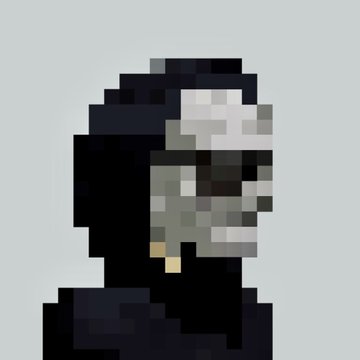A highly pixelated, low-resolution image showing a dark silhouette of a person's profile with a lighter face area against a grey background.