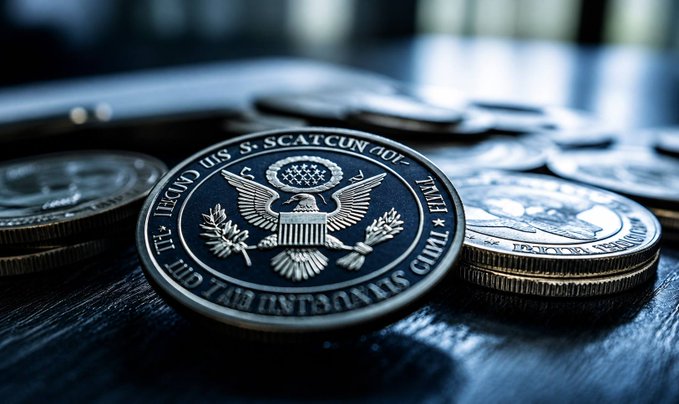 A close-up photograph of silver-colored coins stacked on a dark surface, with the prominent coin featuring an eagle emblem and the text 'UNITED STATES OF AMERICA'.
