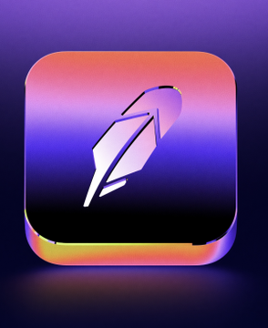 A stylized app icon featuring a white feather quill symbol against a vibrant gradient background of purple, pink, orange, and yellow—visually representing a digital wallet or fintech application. The icon complements the post's theme of using credit card rewards to purchase cryptocurrency, blending traditional banking perks with the modern crypto scene.