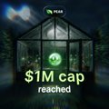 A meme image featuring a greenhouse with text overlaid reading '$1M cap reached' and a small green icon at the top.