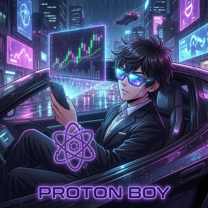 "$XPR Proton Boy" is a title that starts with a $ symbol, implying a royalty-free or free-to-use nature of the content provided in the image. The image features an adult male wearing sunglasses while sitting inside a car at night. He is holding up his cell phone to view some content on it. The surrounding area has neon lights and cityscape elements, creating a futuristic atmosphere that matches the theme of XPR Proton Boy. The post also discusses the next phase of XPR Network, which focuses on building applications, more builders, and adding real-world usage for steady growth in the app marketplace.