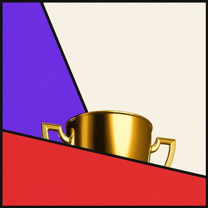 The image features a golden trophy with its handle pointing towards the top right corner, placed on a red background. The text "me and @BasedDRB have been quiet for a while now. heads down building. this weekend'S our last before the announcement." is written around the trophy, indicating that it's an award or recognition given to someone named BasedDRB. The post seems to be promoting a competition or event related to BasedDRB, and the golden trophy serves as a symbol of achievement for the winner.
