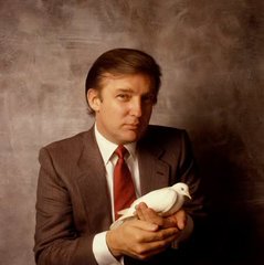A man in a gray pinstripe suit with a red tie holds a white dove against a mottled brown backdrop. The image's use of a dove—a universal symbol of peace and diplomatic messaging—visually echoes the post's claim about XRP being positioned as a peaceful, U.S.-based alternative to the SWIFT financial messaging system.