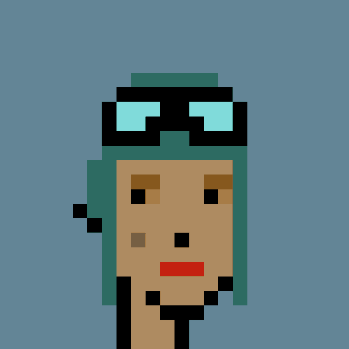 A pixel art portrait of a CryptoPunk character with teal hair, cyan visor-like glasses, brown eyebrows, red lips, and a small goatee, set against a gray background. The image depicts CryptoPunk #2120, which was purchased for 100 ETH ($157,488 USD) by the buyer 0x479a...e3fc from seller 0x5554...54b2.