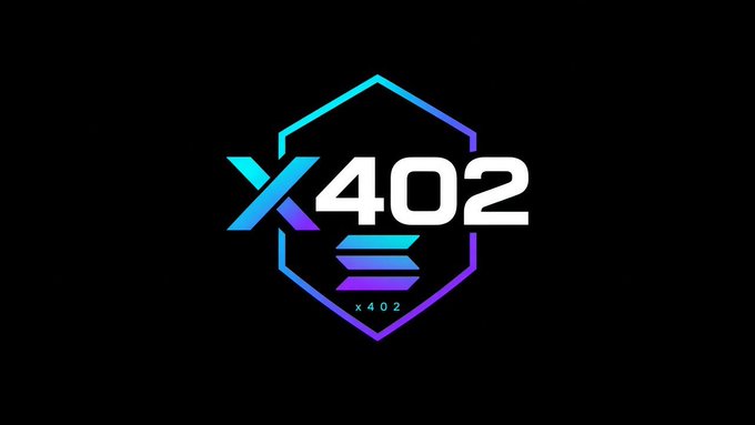 A logo featuring 'X402' in white text inside a colorful blue and purple hexagonal badge on a black background.