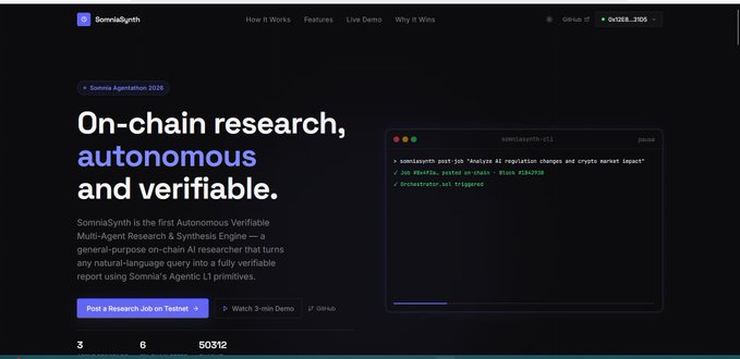 The image features a website called "On-chain Research, Autonomous and Verifiable." The website appears to be related to research or scientific work, possibly focusing on the development of an intelligent agent network. The main content of the image includes a screenshot of the website's homepage with a purple header and a white background. There is also text in the image that reads "On-chain Research, Autonomous and Verifiable."