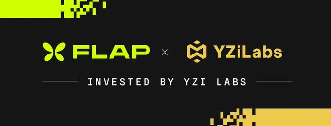 Promotional graphic announcing that XFLAP is "INVESTED BY YZI LABS," featuring the XFLAP and YZiLabs logos in green and yellow on a black background.