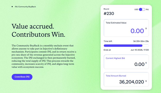 The image shows an infographic of an app or website called "Value Accurred. Contributors Win", which rewards people for participating in a buyback round by reducing the supply of tokens generated from this activity across the ecosystem. This has the effect of shrinking the overall token pool, and it is connected to the post about how certain crypto assets like the one shown can generate significant value for their users due to its unique mechanism that links participant participation with token scarcity reduction.