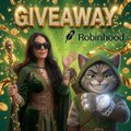 This image advertises a "GIVEAWAY" with the Robinhood logo, featuring characters dressed as Robin Hood and his Merry Men, presumably to promote the giveaway mentioned in the accompanying post. The image directly relates to the giveaway by visually representing its theme.