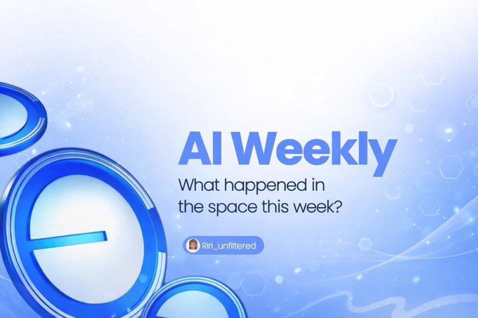 A blue graphic with the text 'AI Weekly - What happened in the space this week?' by Riri_unfiltered, featuring 3D letters 'e' and 'c'.