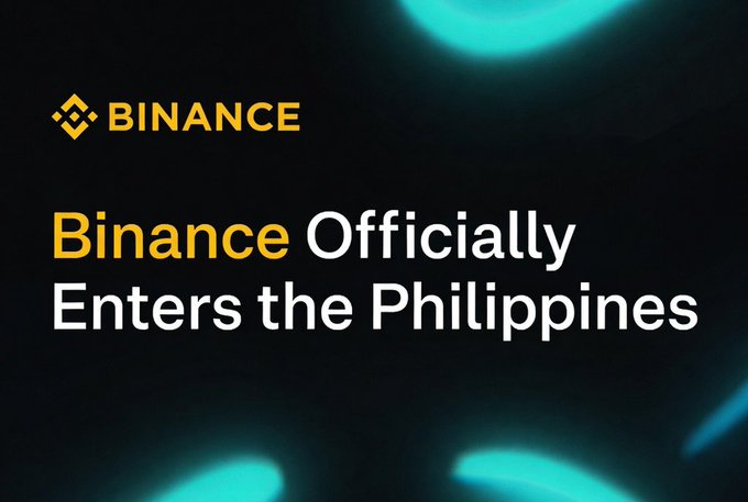 A Binance promotional graphic with the Binance logo reading 'Binance Officially Enters the Philippines' on a dark background.