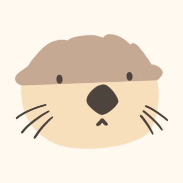 The image features a cartoon otter face with two small eyes, a nose, and whiskers. The otter's head is tilted slightly to the left, giving it a playful appearance. The background of the image is white, which contrasts nicely with the brown fur color of the otter. There are no other objects or text in the image besides the otter face and its surroundings.