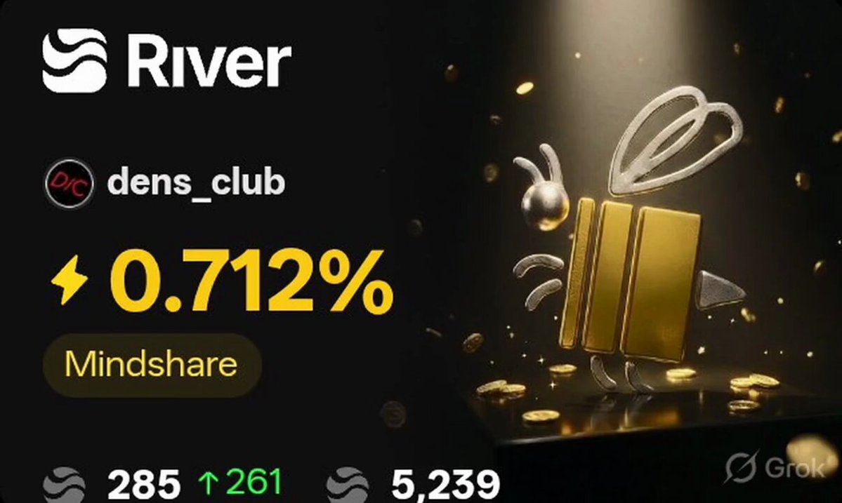 The image features a poster or screen displaying an advertisement for a game called River, which appears to be for the streaming platform Mindshare. The poster includes several pieces of information about the game such as its name and rating. There are also details on the app store status and a small description of the gameplay process. The text reads "GM X creator..... @River dot inc @River4fun".