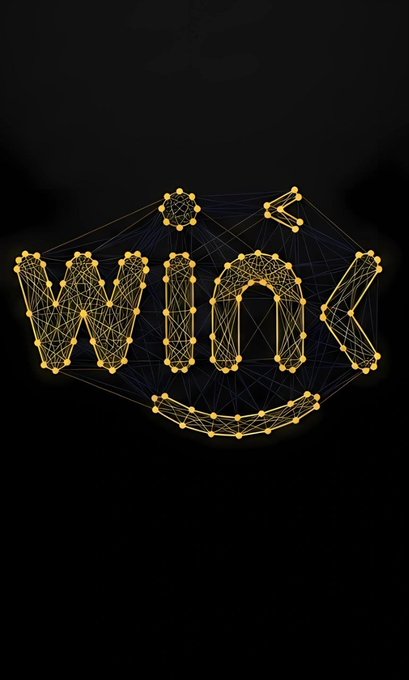 A digital graphic featuring the word "WINK" rendered in golden nodes connected by lines, forming a stylized smiley face with eyes and a mouth against a black background.