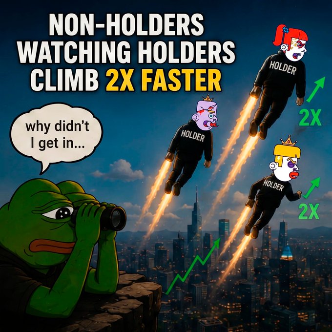 The image features a cartoon frog holding a camera while looking at an animated city skyline with buildings and airplanes flying through the sky. The caption reads "I don't post for 1x points. Minted ORIGINALS. Verified on @3look_io 2x multiplier running. Same campaign. Different game.", which suggests that this image is part of a larger series or campaign related to gaming or digital art.
