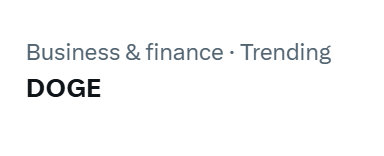 A Google Trends-style image shows “Business & finance · Trending” above “DOGE.” It accompanies a post claiming DOGE’s trending status signals the start of a broader crypto bull run.
