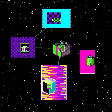 The image features a collection of five different cube-like objects, each with its own unique color scheme. The cubes are arranged in a way that they appear to be floating or suspended in space against a black background. Each cube has a distinct color - purple, blue, green, pink, and yellow. The arrangement of the cubes creates an interesting visual effect, as if they are floating or defying gravity due to their unique colors and patterns. The post includes text that reads "drop.art/bm/5RIGrKEtXts @ dropdotart @ absurdeity @giunft LUCKY 13 @ 3 $XTZ each Identical LOFI animations with different palettes". This suggests that the cubes are part of a larger artistic project or installation, possibly related to the concept of floating objects in space.