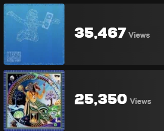 The image displays two GIPHY GIFs with view counts of 35,467 and 25,350, corresponding to the top-performing memes mentioned in the post—"Survive, Never FOMO" by @yungwknd and "Emblema Memeticum" by @cybermistic—which are noted as new entries in the top 5 daily views during the July 26 GIPHY update.
