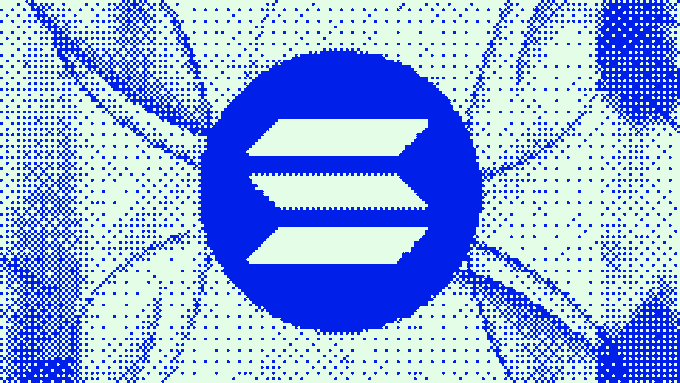A blue pixelated/halftone style image of the Solana logo featuring three horizontal bars.