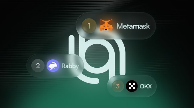 A ranking graphic listing cryptocurrency wallets: 1. Metamask, 2. Rabby, 3. OKX, displayed over a green background with a logo.
