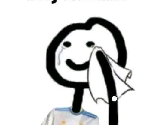 A simple black-and-white cartoon drawing of a smiling stick figure wiping its face with a cloth.