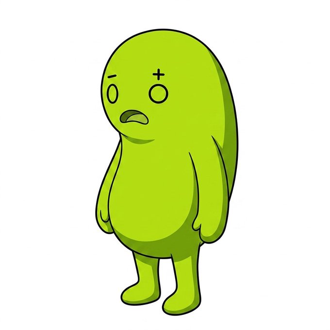 A worried, light-green cartoon creature with a plus sign on its forehead stands with a concerned expression, mirroring the anxious sentiment of locking funds into the $TWIN token at the listed contract address.
