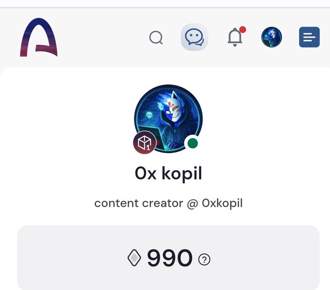 "$ARC Total I've reached $990 points as of today!" The post displays the total number of points achieved by the creator, Ox Kopil. The creator has collected 900 points so far on this post, which are used to determine their current rank and status within the online community.
