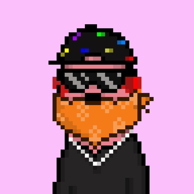 The image features a cartoon character wearing sunglasses, a hat with multicolored lights, and a black shirt. The character has an orange beard and is standing against a pink background. There are also some text elements in the image that read "I received 50 gtd and 100 fcfs for @_smoldoge 1111 supply Raffle soon Be ready". This post seems to be related to a raffle or contest, possibly involving the character from the cartoon.