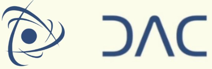 The image features two logos side by side - one for "dac" (Digital Assets Chain) and another for "dac_chain" (Digital Assets Chain). The "dac" logo has a blue circle with a white dot inside, while the "dac_chain" logo is a solid blue rectangle. Both logos are positioned on a gray background.

The caption below the image reads: "Focus on what is in the image and how it relates to the post".