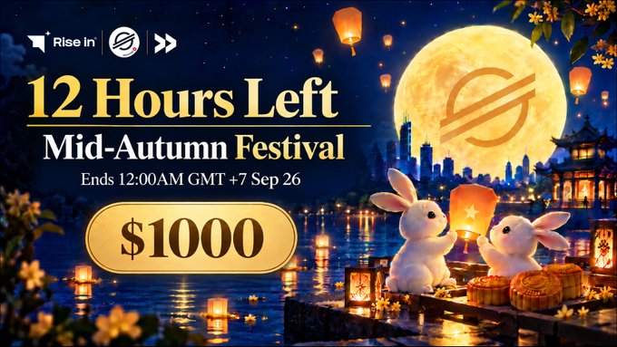 A 'Mid-Autumn Festival' promotional graphic with '12 Hours Left', 'Ends 12:00AM GMT +7 Sep 26', a $10000 prize, featuring rabbits, lanterns, and a full moon.