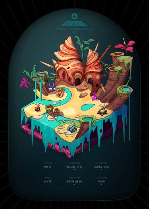 The image features a vibrant illustration depicting an underwater island with various elements such as a shipwreck, coral reefs, and other marine life. The island has a unique design that resembles a cube or a pyramid shape, giving it a distinct appearance. The colors used in the illustration are predominantly blue, green, pink, and brown, creating a visually appealing scene.