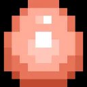 A pixel-art illustration of a cracked pinkish egg or blob character with a white rectangular marking on a black background.