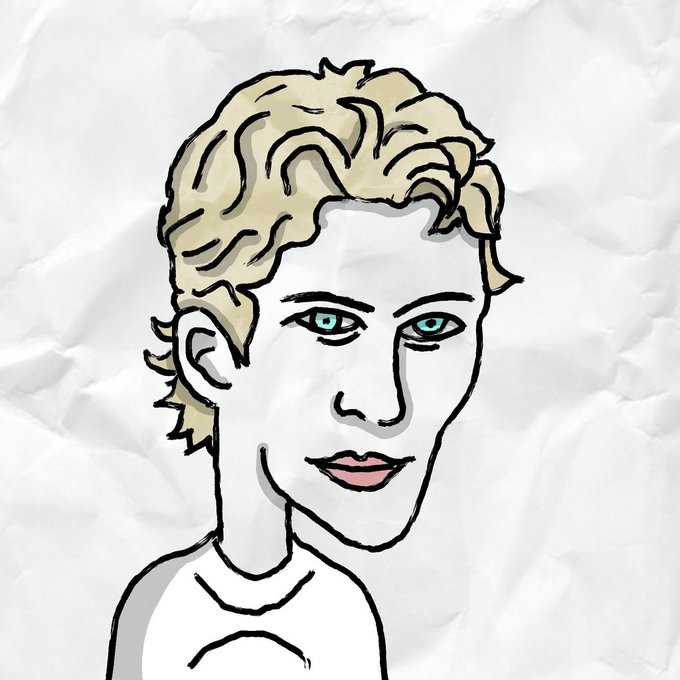 A hand-drawn illustration of a blonde-haired figure with striking teal eyes and pink lips, rendered in a sketchy style on a crumpled paper background. The portrait represents one of the "Punx" NFT characters from the Punx Official collection being sold on the XRPL NFT marketplace.