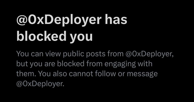 The image shows a screenshot of an email message displayed with a black background, positioned above a gray square. The message contains instructions on how to block someone from viewing public posts or replying to certain posts related to @OxDiver. The text in the email is written in white and features information about the emails' recipients and actions needed to block them.