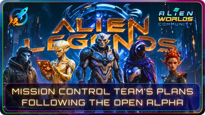 The image features a poster for the video game "Alien Legends" by the creators of the game. The poster showcases five different characters from the game, each with unique abilities and costumes, standing together against a dark blue background. The text on the poster highlights the upcoming release of the game's beta version, which is scheduled to be released in two weeks. It also mentions that there will be weekly tournaments during the beta testing phase, where players can showcase their skills and strategies. Additionally, the poster includes information about landowner mechanics and fighter progression within the game, providing insights into how players can progress through different levels of the game.