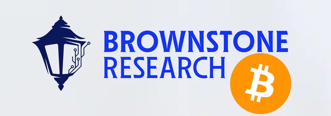 The image features a logo for an investment research firm called Brownstone Research, which has a blue and white color scheme with a lantern design at its center. The text "Brownstone Research" is displayed above the lantern, and there's also a small orange circle representing Bitcoin below it. The caption reads "Just in: Investment research firm Brownstone says not buying this Bitcoin dip ... will be remembered as a mistake," which suggests that the company has made a statement about Bitcoin being overvalued or not worth investing in at the moment.