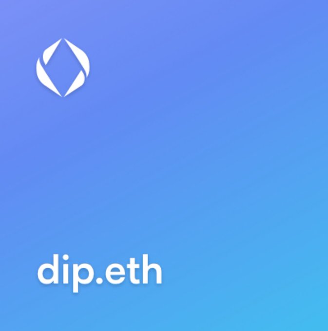 A minimal blue gradient background displaying a white logo and the text 'dip.eth' at the bottom.