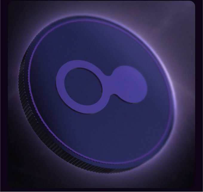 A glowing purple 3D rendering of the Hyperliquid (HYPE) logo emblem on a dark background.