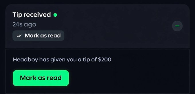 A notification showing a $200 tip received 24 seconds ago from "Headboy," which appears to be one of the rewards promised in the post for replying with a SOL address.