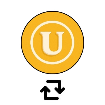 A circular orange logo featuring the letter 'U' with a swap/exchange icon beneath it, likely representing Uniswap.