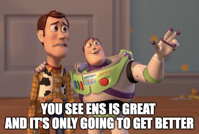 The image features Buzz Lightyear, a character from Toy Story, standing next to Woody, another character from the same movie series. They are both looking at the camera with expressions of concern or sadness. The background includes a door and some stars, which could be part of the set design for the scene.