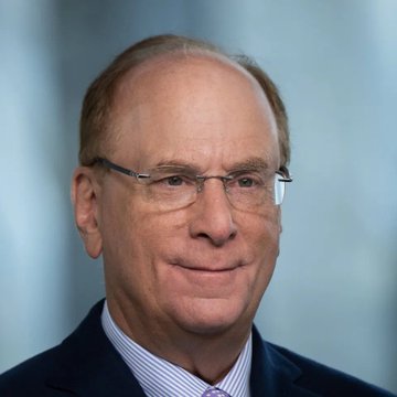 A professional headshot shows a distinguished older gentleman with glasses, a dark blazer, and a striped blue shirt, set against a soft blue background. The image likely depicts Larry Fink, CEO of BlackRock, accompanying news that BlackRock clients purchased $90.92 million worth of $ETH.