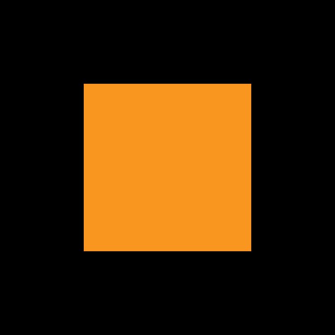 An orange square centered on a black background, visually representing a literal "bitmap" as referenced in the post's playful prompt about bitmap-based building in 2030. The minimalist design mirrors the low-resolution, grid-based aesthetic often associated with bitmap graphics.