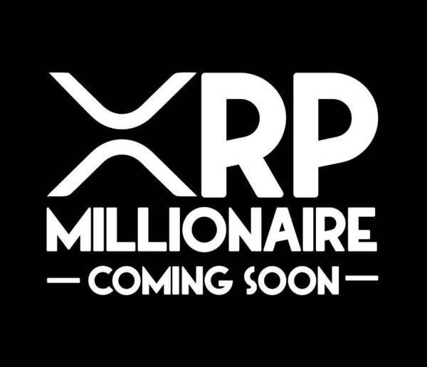 The image features a black background with white text that says "XRP Millionaire Coming Soon", indicating the beginning of a new XRP token release for cryptocurrency holders who wish to invest in Bitcoin and other cryptocurrencies. The focus is on attracting attention to this upcoming event, potentially drawing in users looking to explore blockchain technology or digital currency.