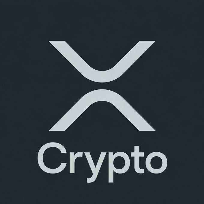 A "Crypto" logo featuring a stylized X symbol, likely representing XRP, set against a dark navy background. The image ties directly to the post's bullish $XRP price prediction by visually branding the cryptocurrency behind the ambitious $15,000 target.